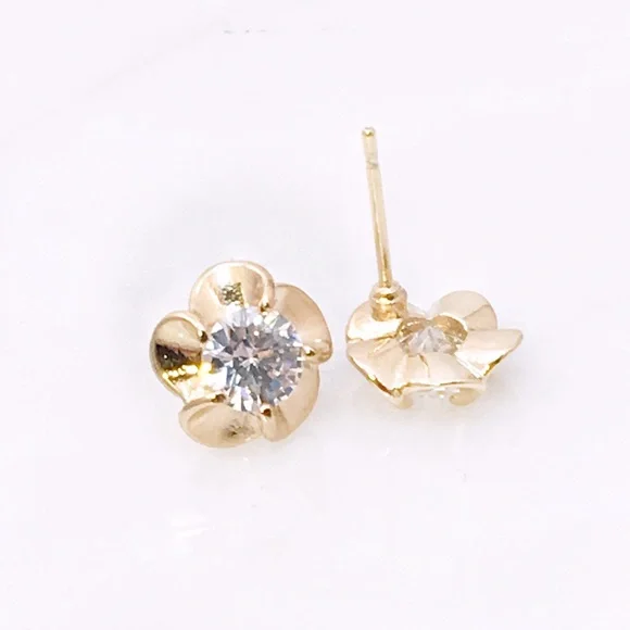 Elegant Minimal Gold & CZ Earring Studs - Picture 2 of 5